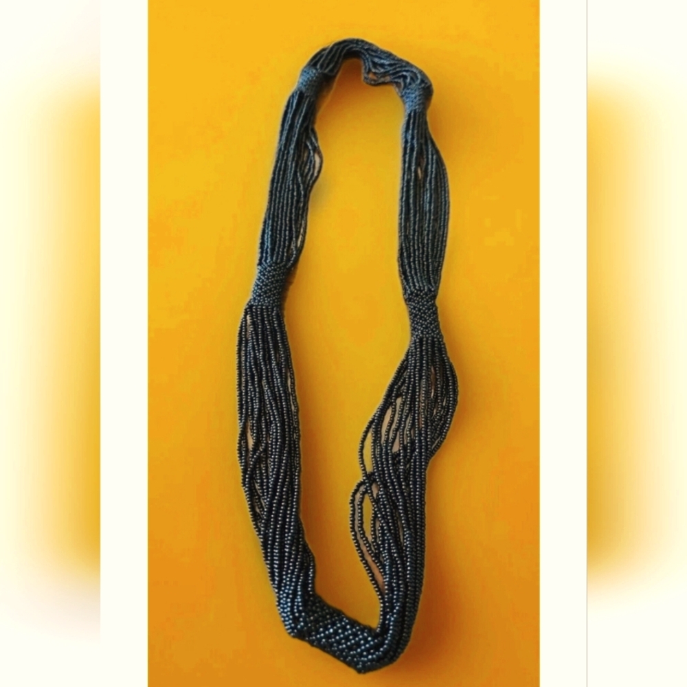 Black Bali glass Beaded Necklace with woven decor